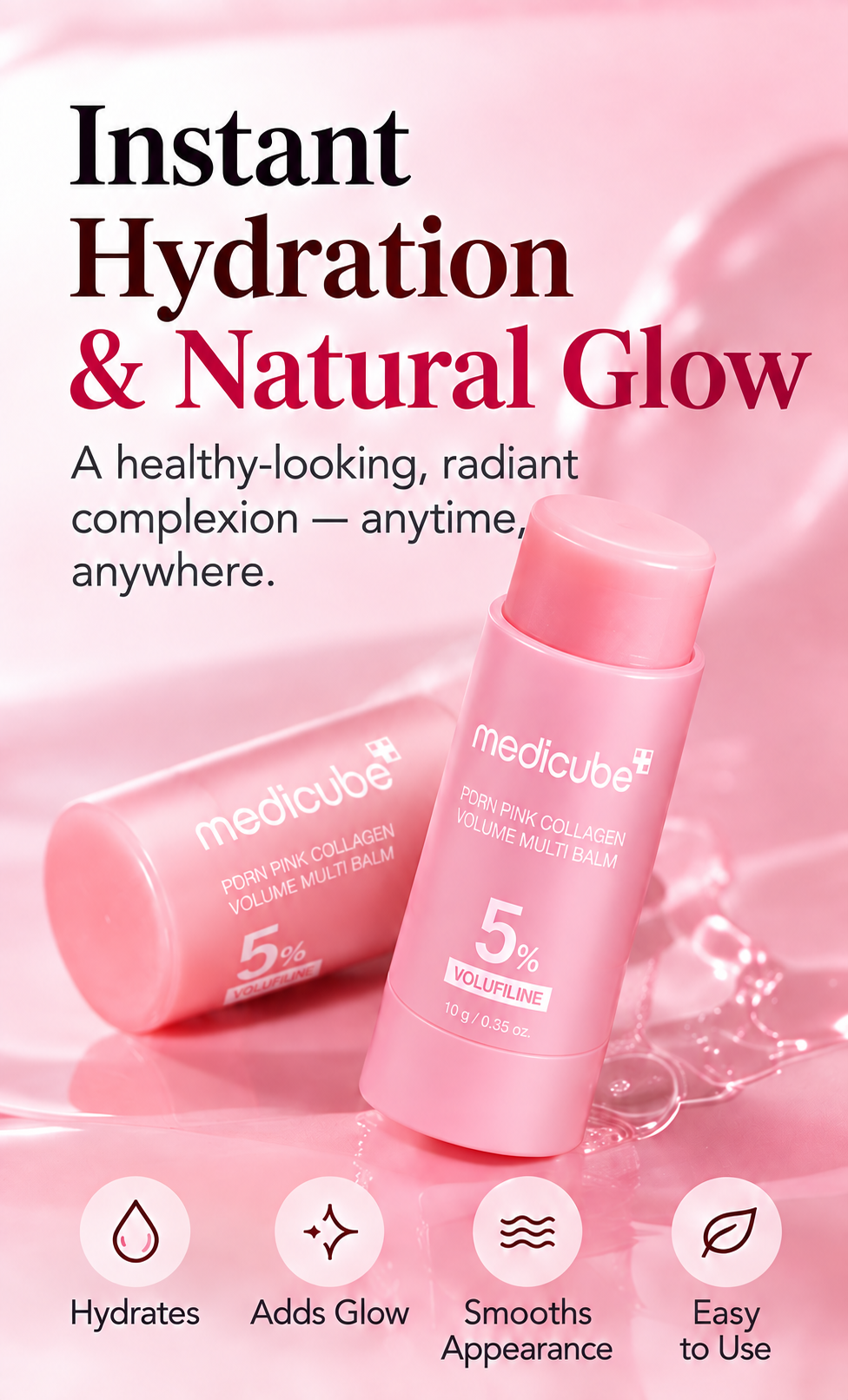 Pink collagen balm, hydration and natural glow