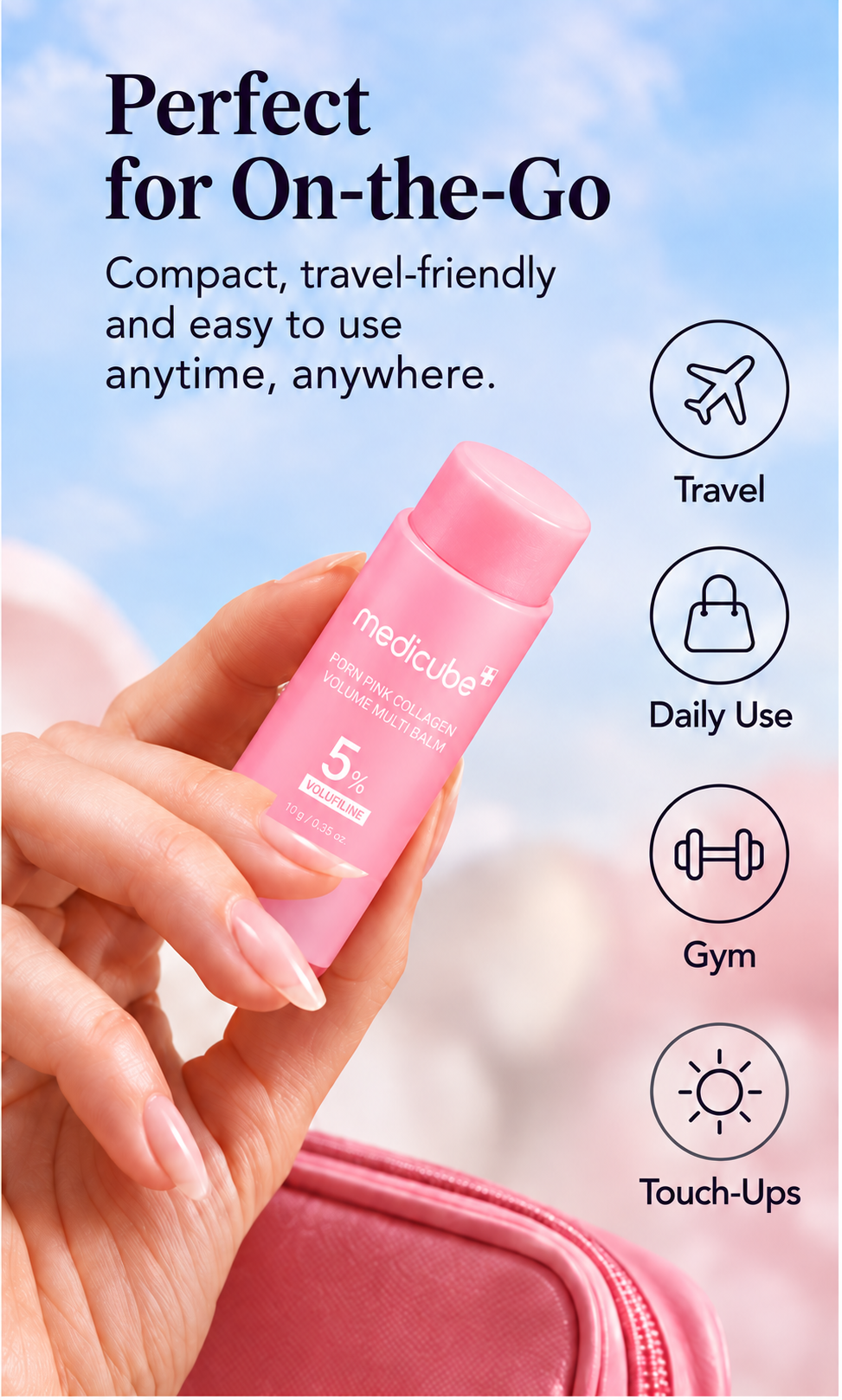 Portable pink balm for everyday routines